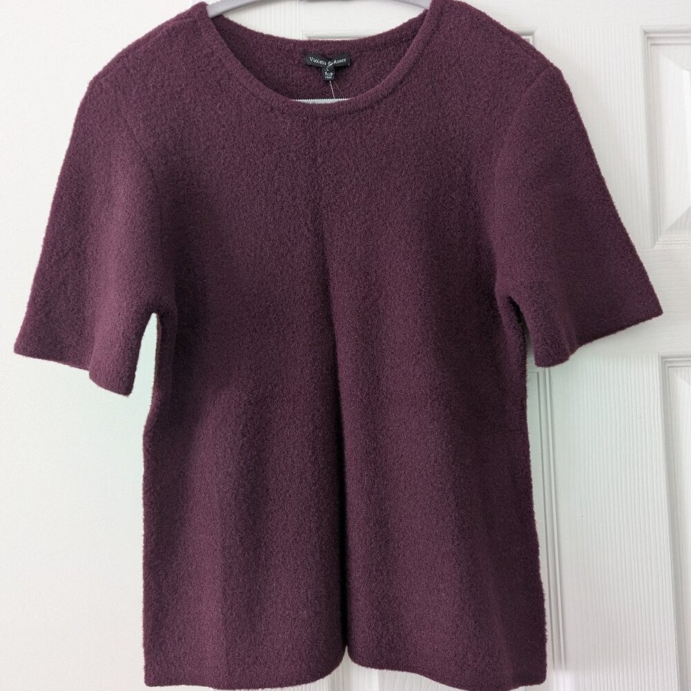 Violets & Roses Short Sleeve Sweater - Dark Ruby - NWT!  Size L